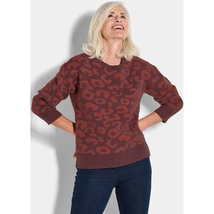 Pullover met luipaardmotief - bordeaux / gedess. - Gr. 42 van Goldner Fashion