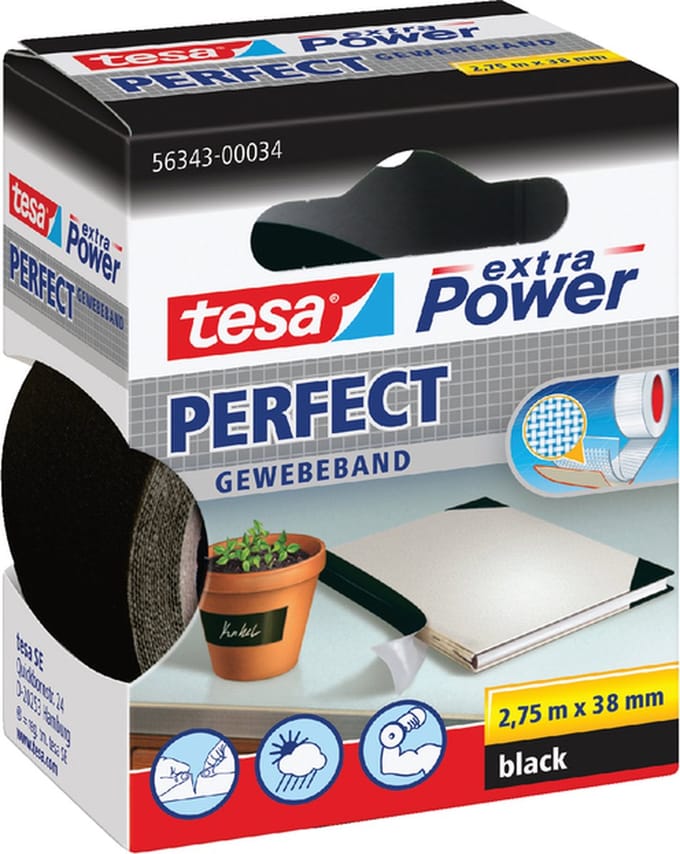 Textieltape tesa perfect 2.75mx38mm zwart | 6 stuks