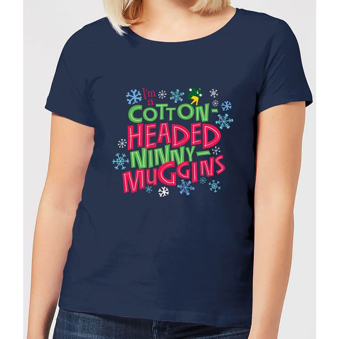 Elf Cotton-Headed Ninny-Muggins Women's Christmas T-Shirt - Navy - M