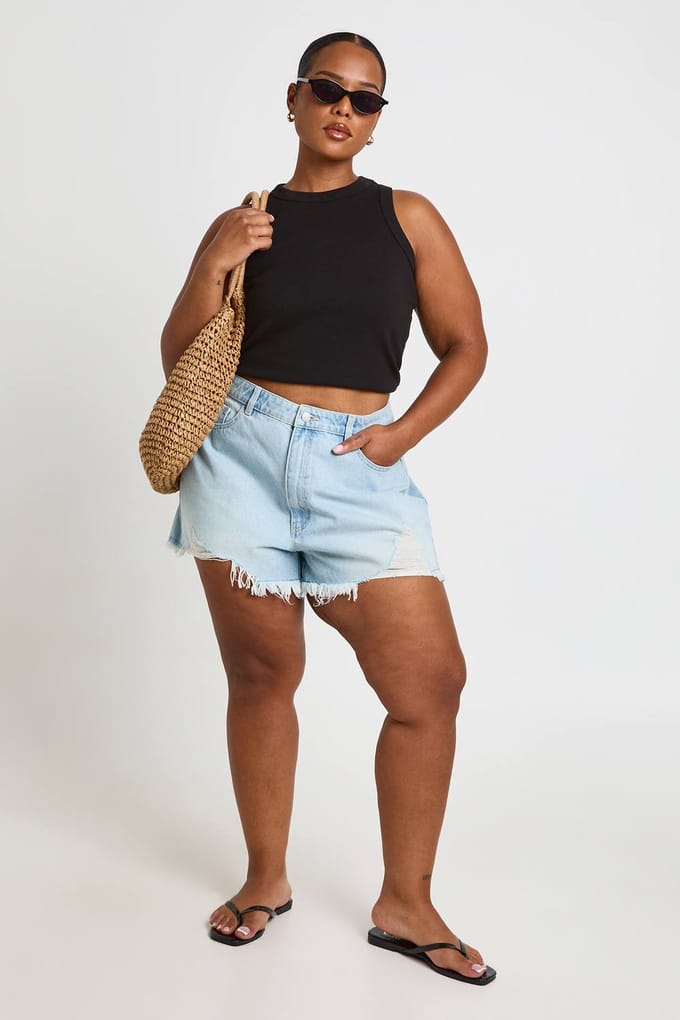 boohoo Dames Plus Size Hoge Taille Gescheurde Mom Shorts | Gebleekt | Maat: 54