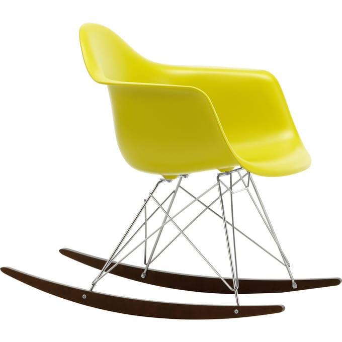 Vitra - RAR Eames Plastic Armchair - mosterd RE - verchroomd - sleden esdoorn donker - geel