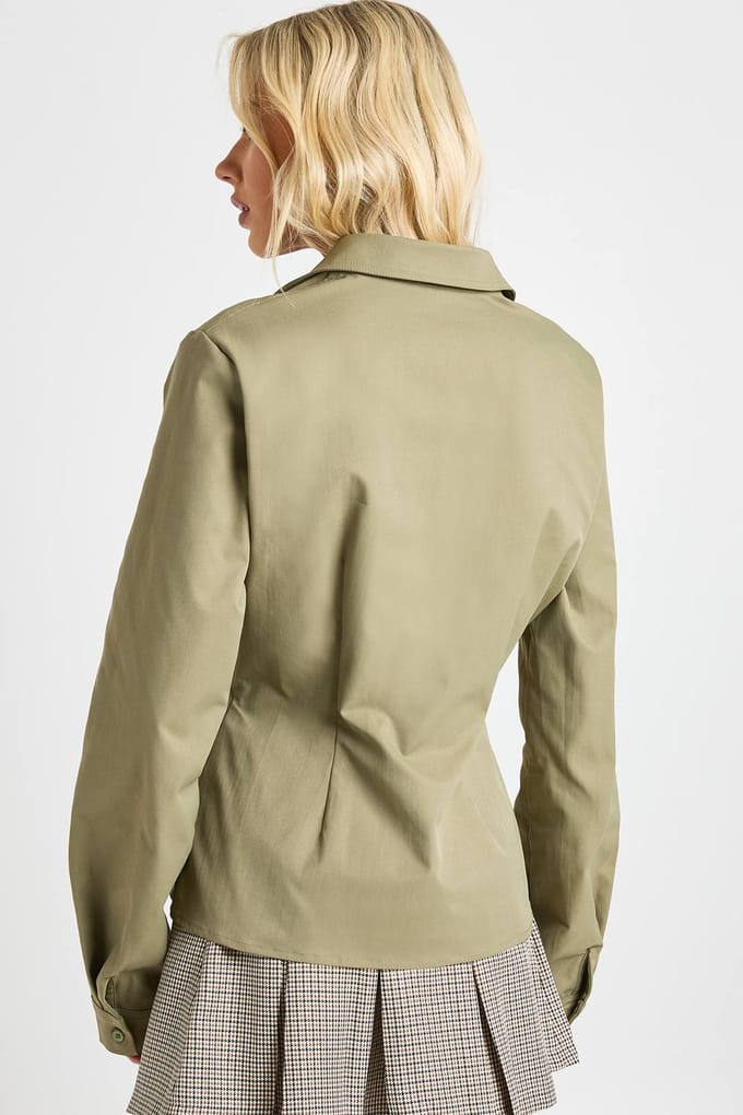 boohoo Dames Twill getailleerd overhemd | Khaki | Maat: 10