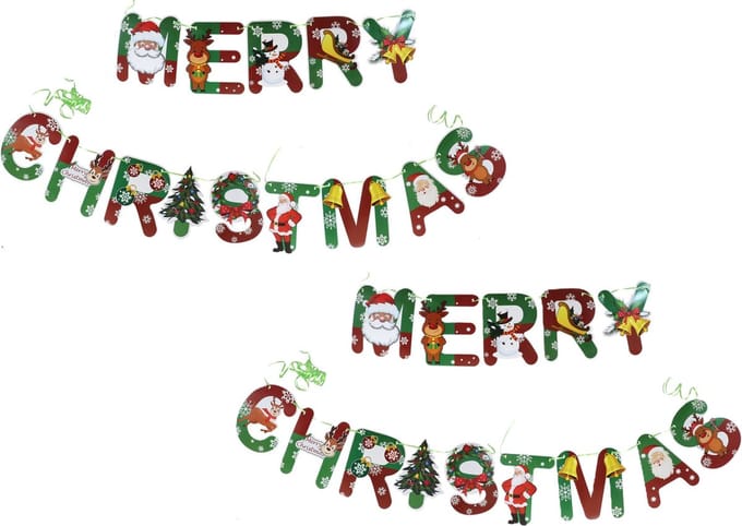 Gerimport Kerst slingers Merry Christmas - 2x - groen/rood - 500 cm - papier - kerstversiering