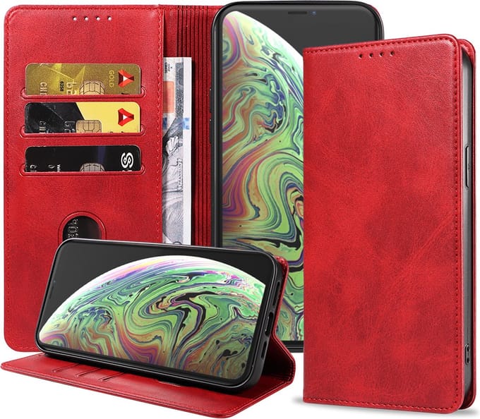 Smartphonica iPhone Xs Max leren hoesje met magnetische sluiting - Rood geschikt voor iPhone Xs Max