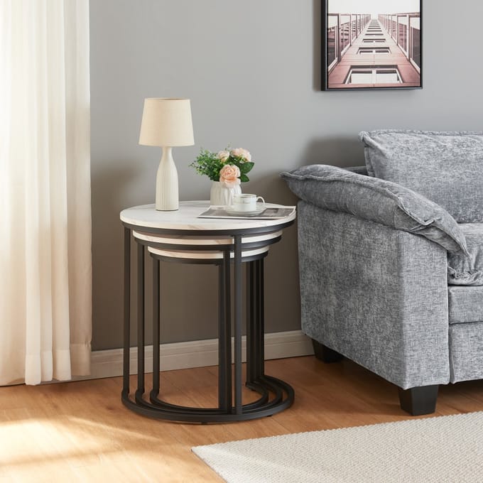Bijzettafel Ulricehamn set van 3 zwart en marmer wit [en.casa]