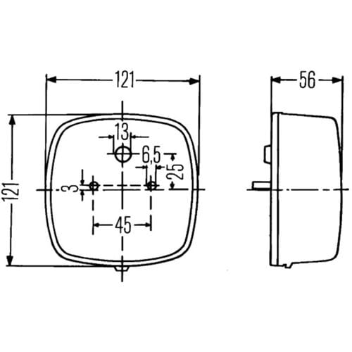 Hella achterlicht 121x121x56mm Links/Rechts vierkant