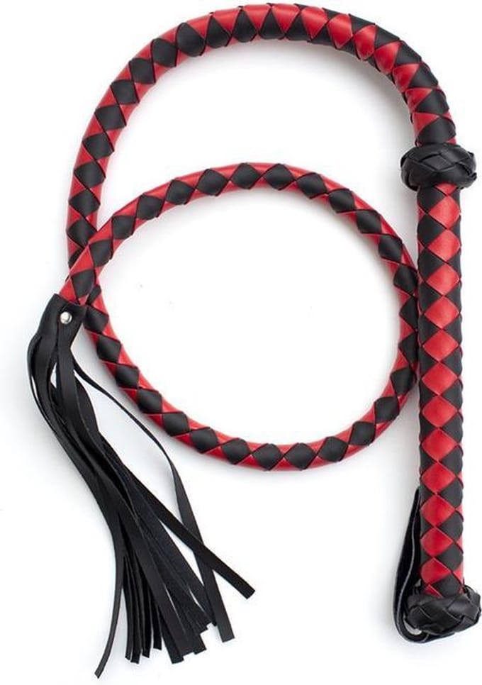 Gevlochten single tail zweep kunstleer - 150 cm - rood/zwart
