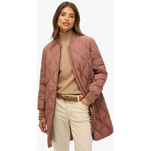 Superdry Lange Gewatteerde Liner Jas Brown Grootte: 36