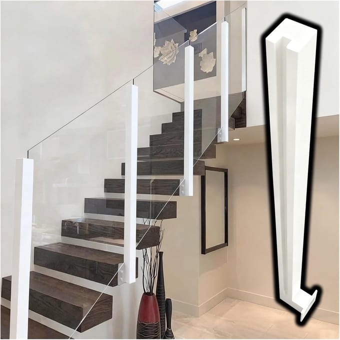 Glazen Balustrade Paal - Terras Reling - Buiten Beveiligen - Verstelbare Hoogte - 60-150 cm - Wit