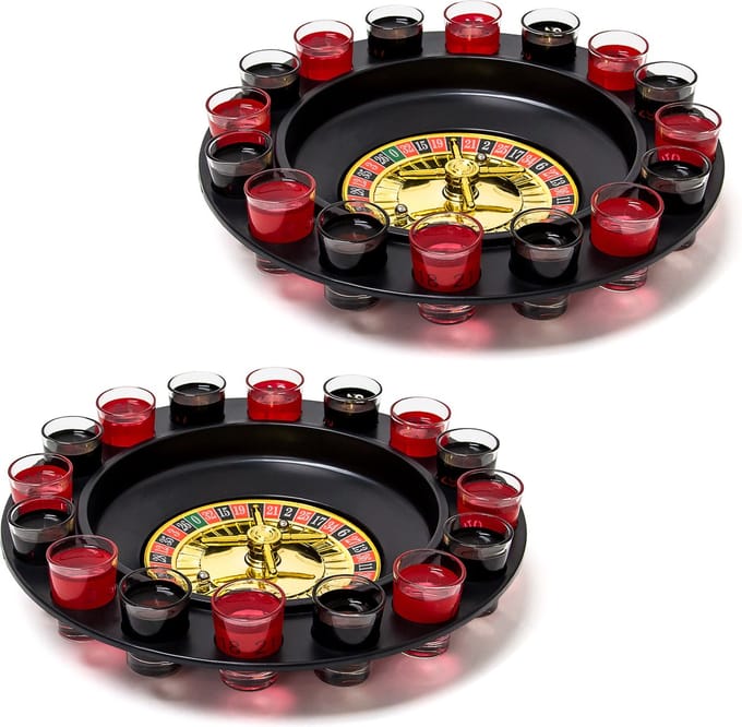 2x drankspel roulette - partyspel - shotglaasjes - alcohol roulette - draairad