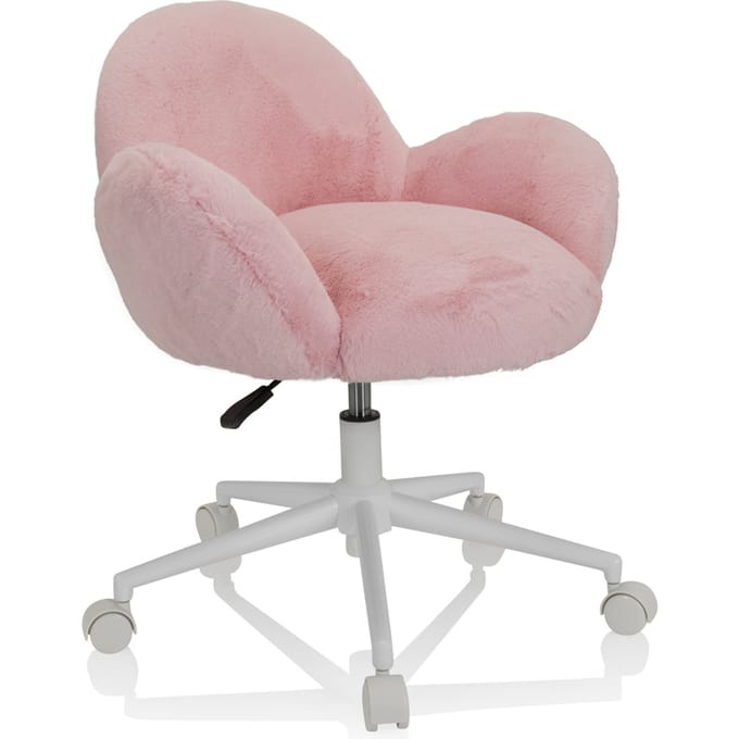 Kinderstoel / Kinder bureaustoelen KID TEDDY hoes van imitatiebont roze hjh OFFICE