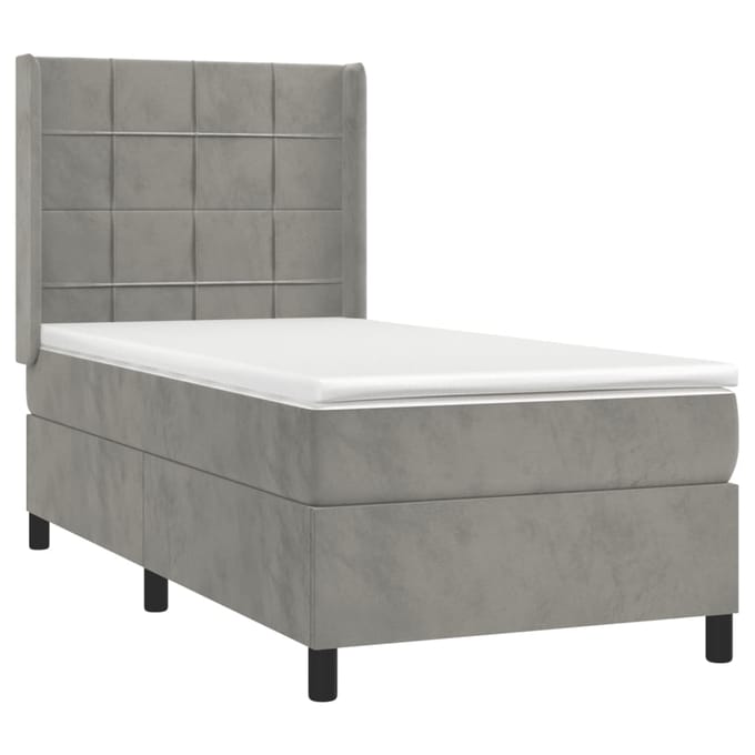 vidaXL - Boxspring - met - matras - fluweel - lichtgrijs - 90x190 - cm