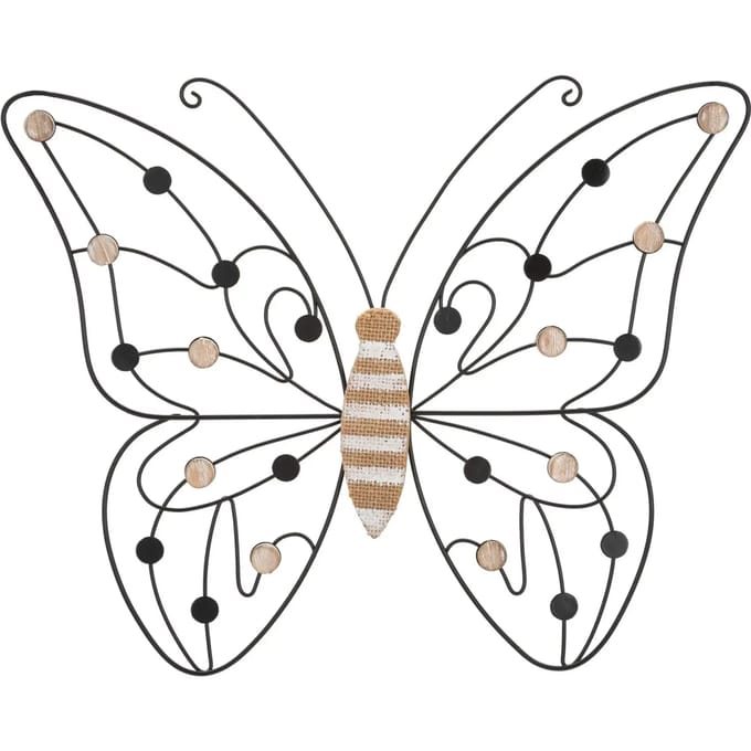 Wanddecoratie Iron/wood Wall Panel Butterfly 39,5×1,5×33,5 cm