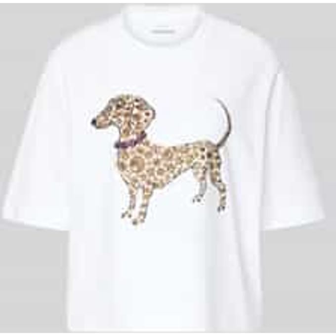 T-shirt met motiefprint en met siersteentjes