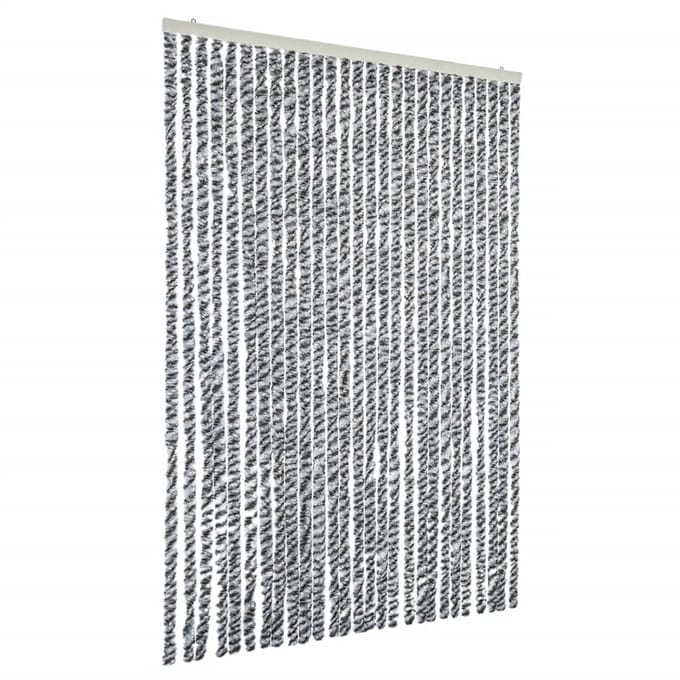 vidaXL - Vliegengordijn - 118x220 - cm - chenille - grijs - en - zwart-wit
