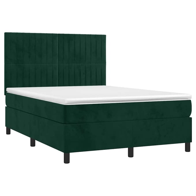 vidaXL - Boxspring - met - matras - en - LED - fluweel - donkergroen - 140x190 - cm