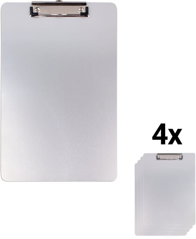 DESQ® Aluminium klembord A4 XL - Set 4 stuks - Extra Schrijfruimte - Ophangoog - 226 x 344 mm