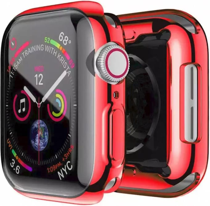 MY PROTECT - Hoesje Geschikt Voor Apple Watch 40mm Siliconen Bescherm Case - Screenprotector - Transparant/Rood