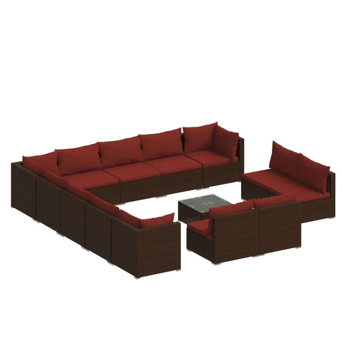 vidaXL - 14-delige - Loungeset - met - kussens - poly - rattan - bruin