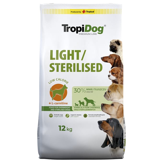 12kg Tropidog Premium Light Kip Hondenvoer Droog
