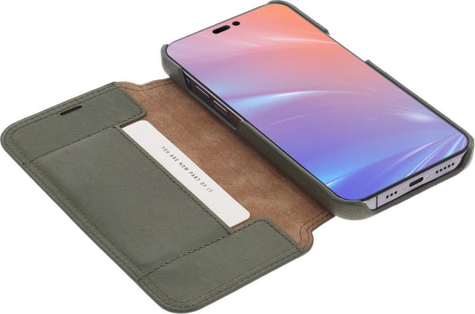Minim Apple iPhone 14 Hoesje Wallet Book Case Echt Leer Groen