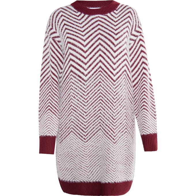 usha Gebreide jurk Dames Donker kersenrood wit