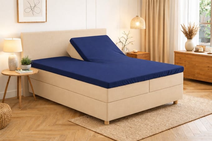 Polydaun hoeslaken - splittopper - Jersey - donkerblauw - 140/160 x 200/220 cm