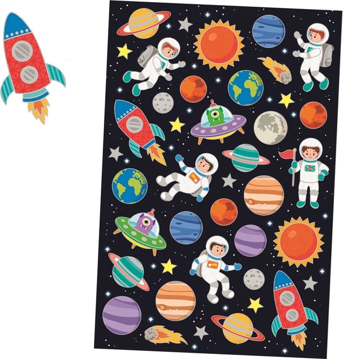 Luxe Ruimte Stickers met Zilveren Accenten – 2 Stickervellen voor Kinderen