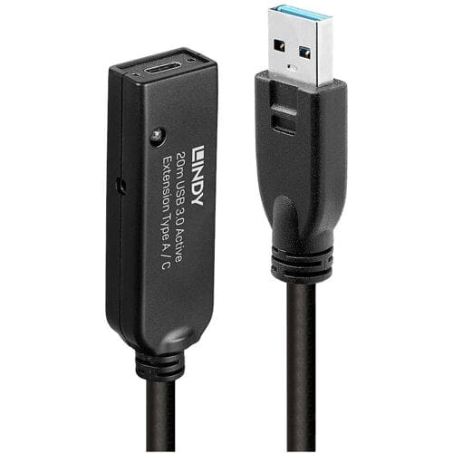 LINDY 43375 USB-kabel USB 3.2 Gen1 USB-A stekker, USB-C bus 20.00 m Zwart