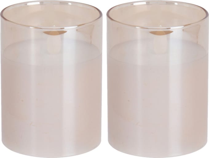 Home and Styling luxe LED kaarsen - 2x - in glas - warm wit - D7,5 x H10 cm
