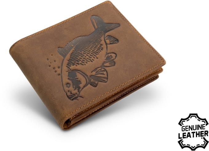 Lederen Vis Portemonnee Karper In Geschenbox Cash Card Carp Wallet Vispas Vergunning Vis Pas Houder