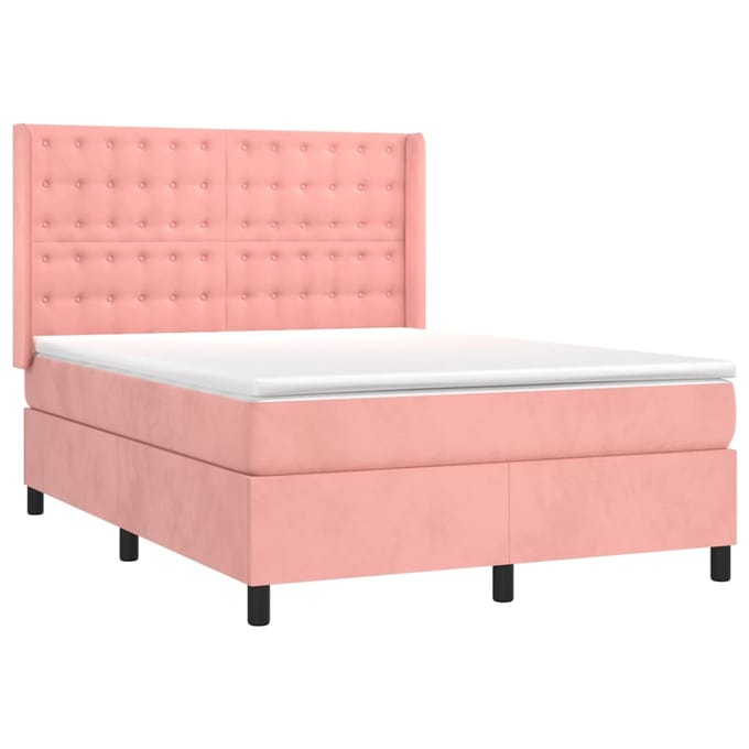 vidaXL - Boxspring - met - matras - fluweel - roze - 140x200 - cm