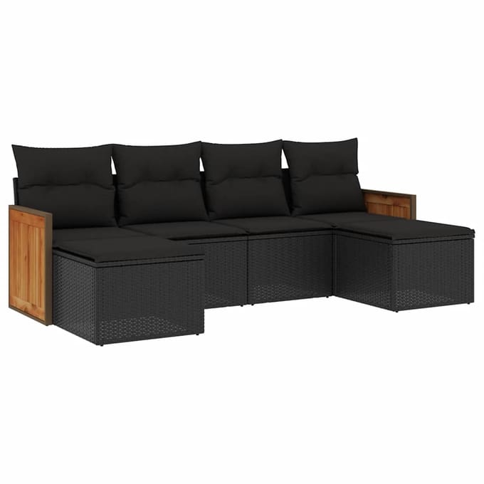 vidaXL - 6-delige - Loungeset - met - kussens - poly - rattan - zwart