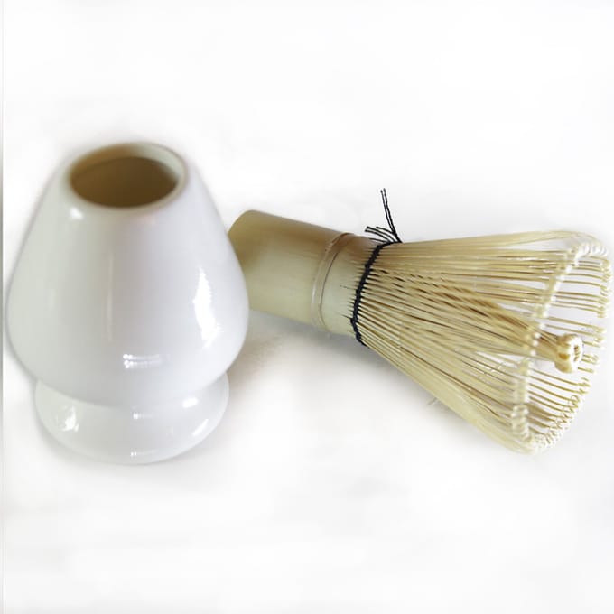 Matcha Thee set - matcha bamboe klopper en houder - WIT - Mr.MATCHA