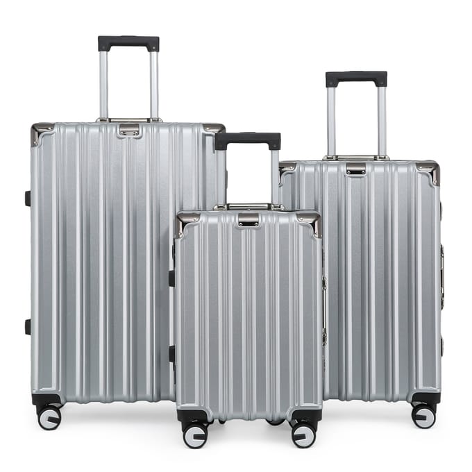 Hardshell Zilveren Kofferset Robuuste 8 Wiel Bagage Cabine Tas