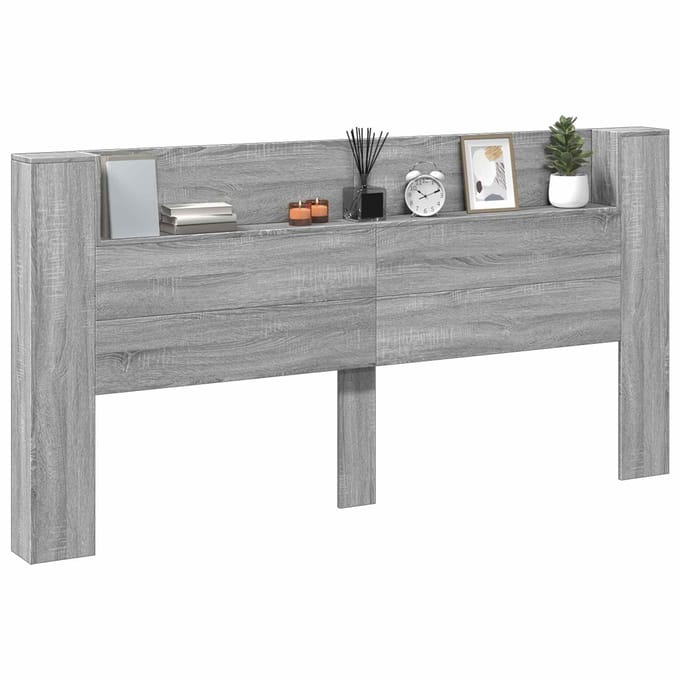 vidaXL - Opslag - hoofdeinde - met - LED - Grijs - Sonoma - Bewerkt - hout