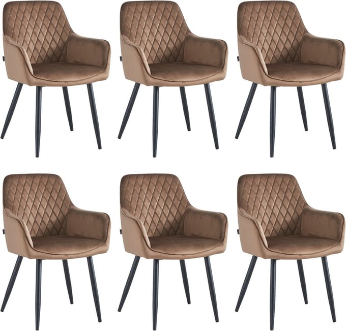 Colenis® - Beverly Eetkamerstoel - Set Van 6 - Bruin - Fluweel - Met armleuning