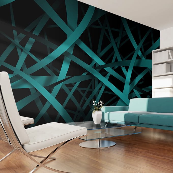 250cm X 175cm - Fotobehang -Donkere achtergrond van een turquoise net