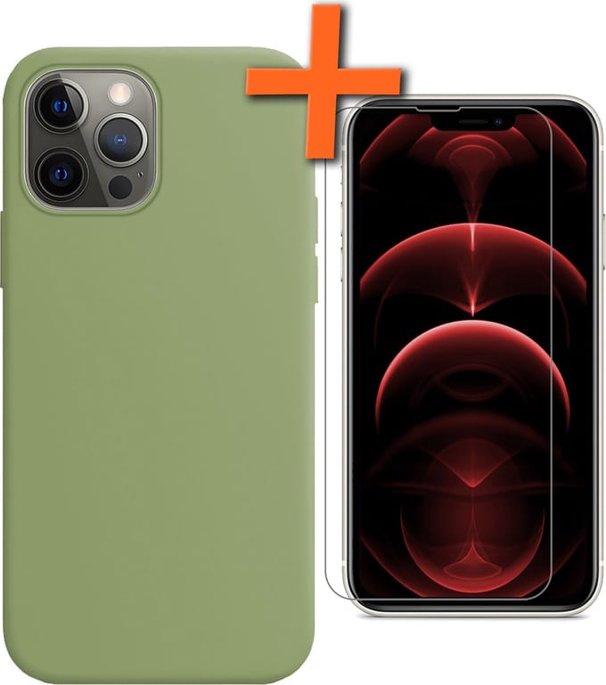 Hoes - Met Screenprotector - Geschikt voor Apple iPhone 14 Pro Max - Sterk & Shockproof - Back Cover - Siliconen Case - Telefoon Hoes - Groen
