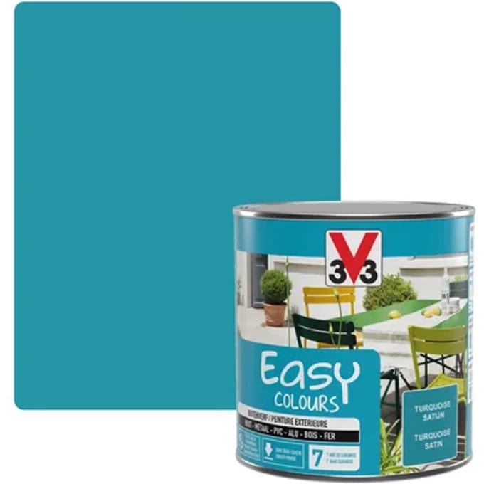V33 Buitenlak Easy Colours - Turquoise - Zijdeglans 0.5l