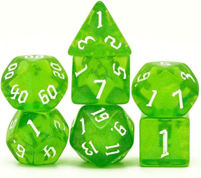 Lapi Toys - Dungeons and Dragons dobbelstenen - D&D dobbelstenen - D&D polydice - 1 set (7 stuks) - Acryl - Groen