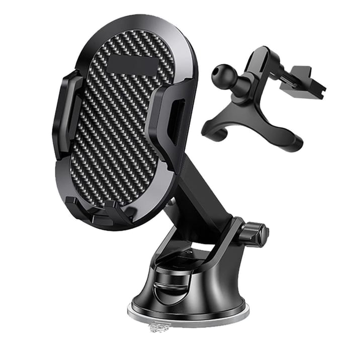 Support de téléphone de voiture style fibre de carbone 4,7-7,2 pouces écran support de navigation pour tableau de bord pare-brise grille d'aération bureau Suction cup + triangular air outlet gray
