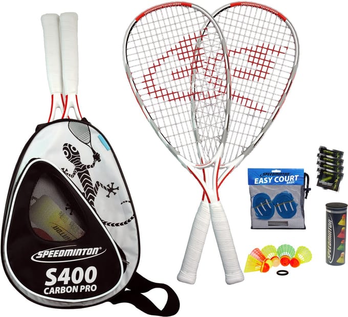 Speedminton S400 set - speedbadminton - crossminton - speed badminton set - wit/rood