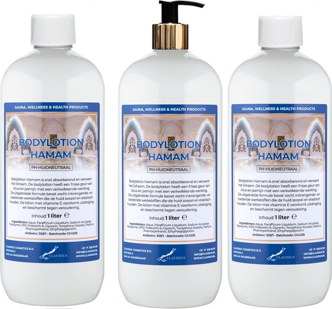 Bodylotion Hamam 1 Liter - met gouden pomp - set van 3 stuks