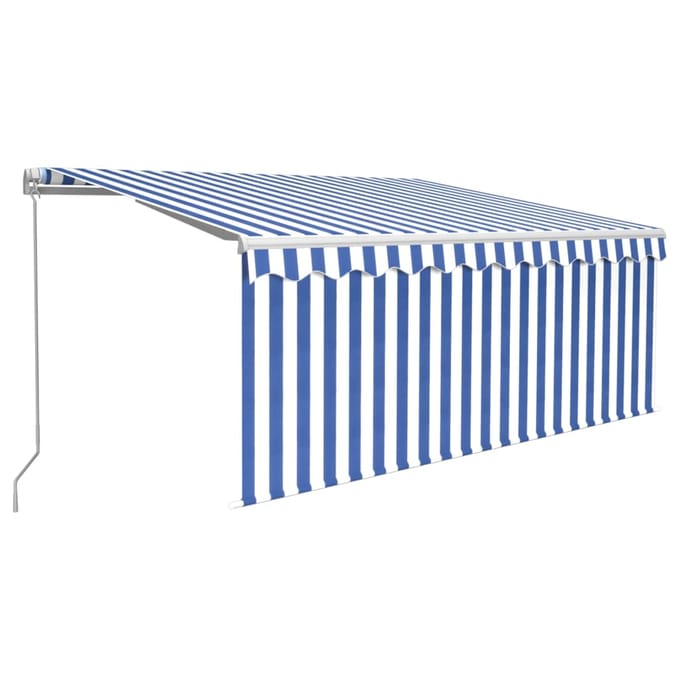 vidaXL - Uitschuifbare - luifel - Blauw - en - Wit - 3,5 - x - 2,5 - m - Polyester