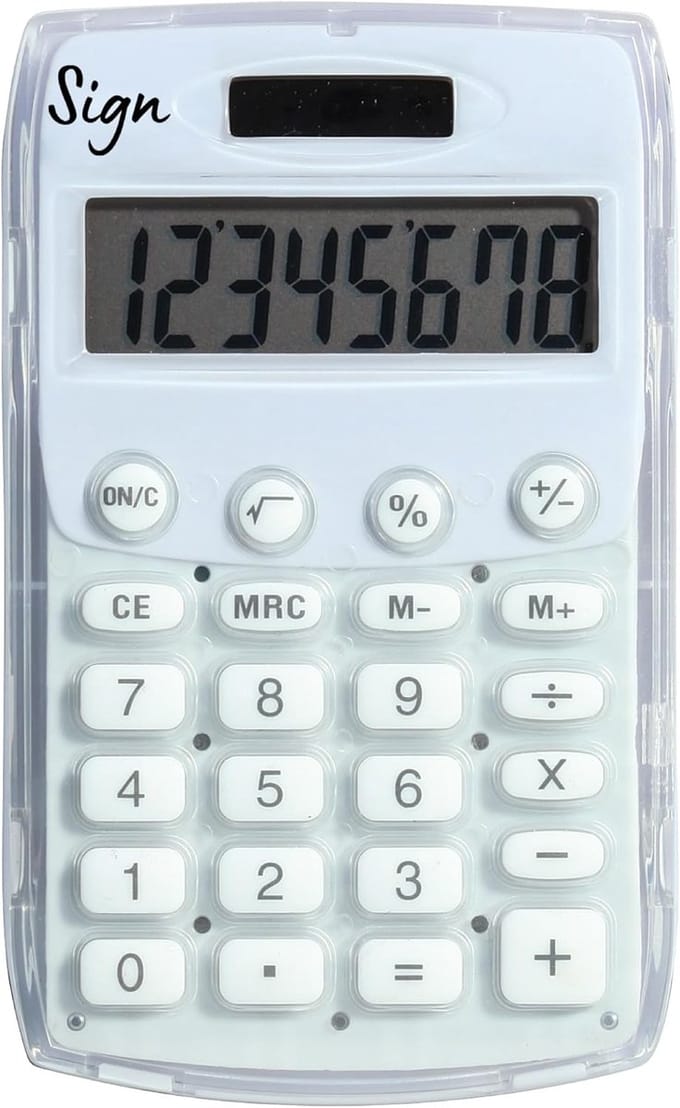 Zakrekenmachine - Compacte Rekenmachine - Snelle Berekeningen - Zonne-energie - 7x13.5x2 cm - Wit