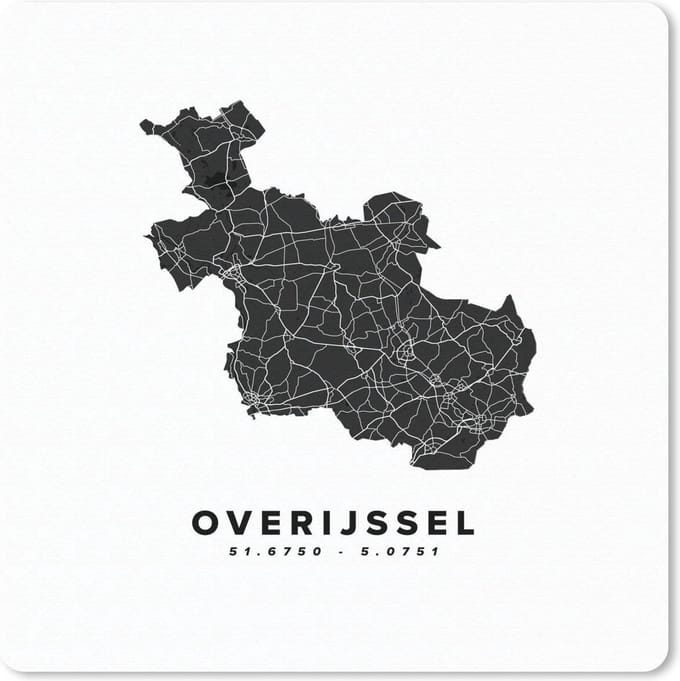 Muismat 20x20 cm - Mousepad Overijssel - Wegenkaart - Wit - Muismatten