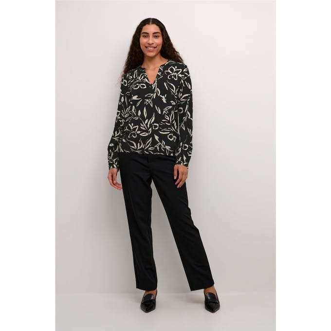 Blouse met lange mouwen Regular fit Black/Sand Painted Flower floral