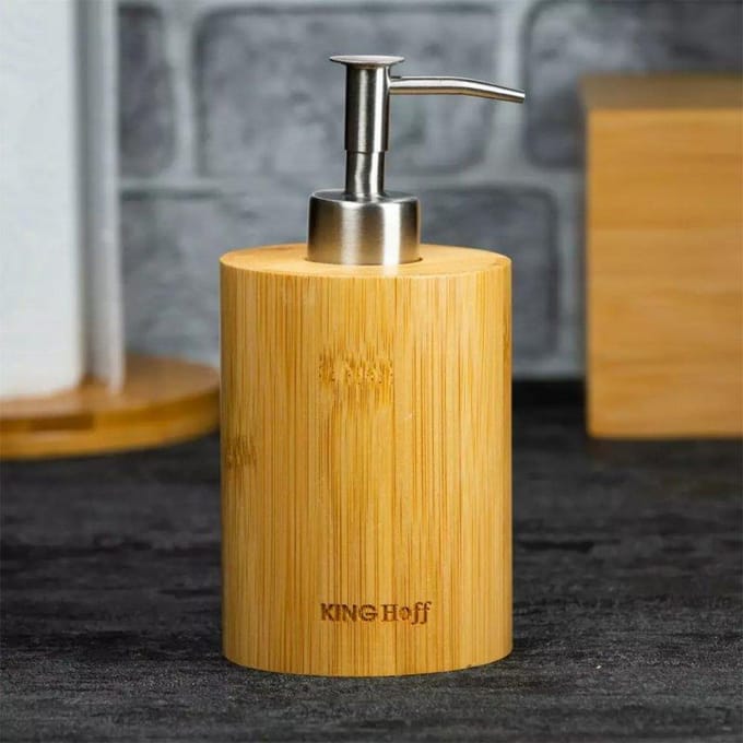 Kinghoff - Handzeepdispenser - Bamboe - Duurzame Constructie