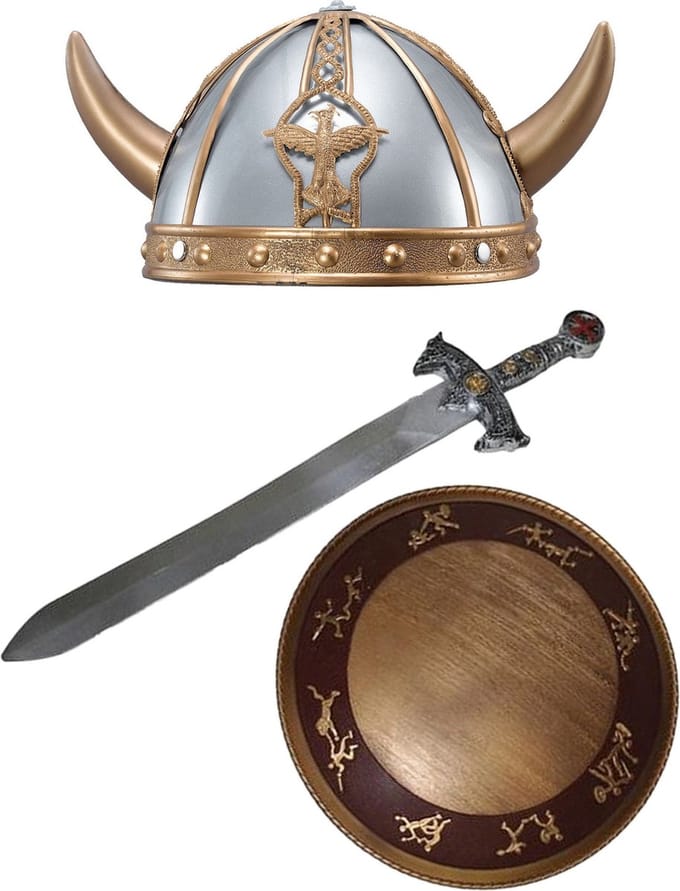 Carnaval verkleed set Viking/ridder - helm/zwaard en schild - middeleeuws